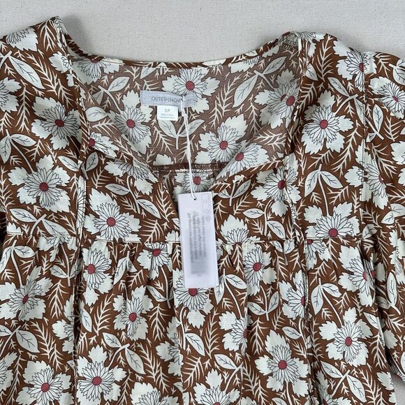 Outerknown Floral Blouse Top Women’s S‎ Brown Bell Short Sleeve V Neck Organic - Picture 2 of 16